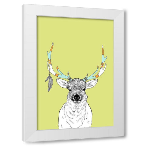 Elk and Feathers White Modern Wood Framed Art Print by Annie Bailey Art