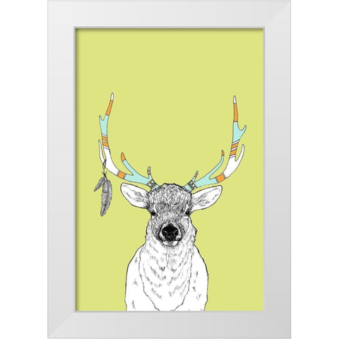 Elk and Feathers White Modern Wood Framed Art Print by Annie Bailey Art