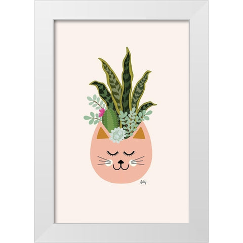 Cats and Plants White Modern Wood Framed Art Print by Annie Bailey Art
