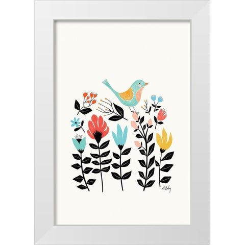 Folk Art Garden White Modern Wood Framed Art Print by Annie Bailey Art