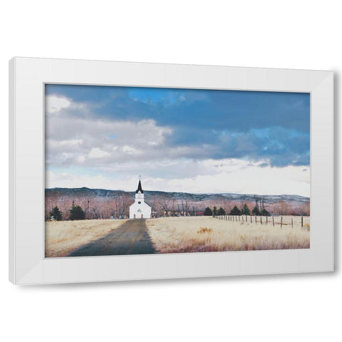 Little Church on the Prairie White Modern Wood Framed Art Print by Annie Bailey Art