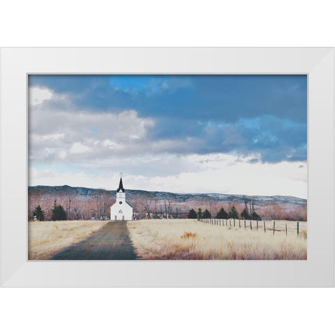 Little Church on the Prairie White Modern Wood Framed Art Print by Annie Bailey Art
