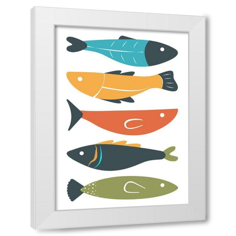 Playful Fish White Modern Wood Framed Art Print by Ayse