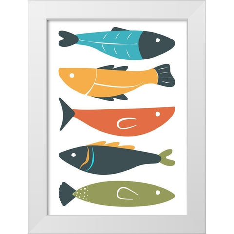 Playful Fish White Modern Wood Framed Art Print by Ayse