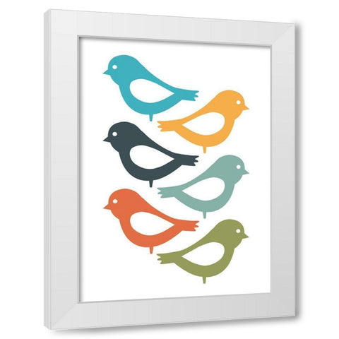 Playful Birds White Modern Wood Framed Art Print by Ayse