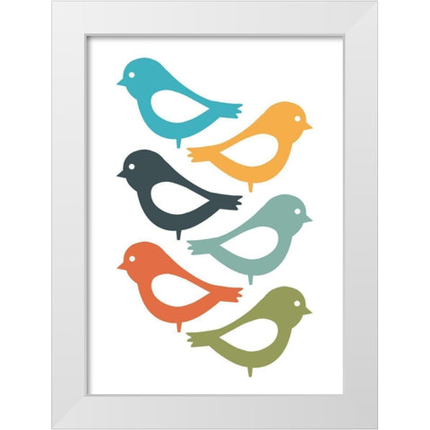Playful Birds White Modern Wood Framed Art Print by Ayse