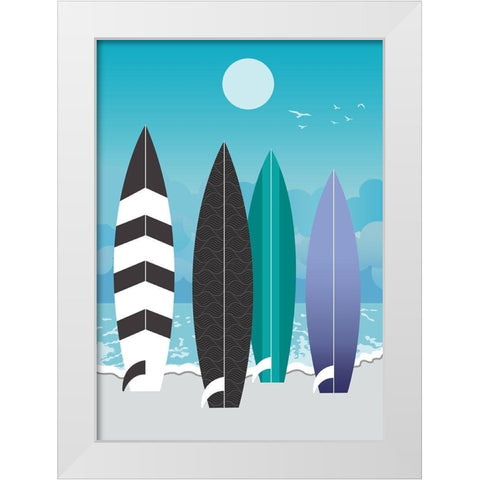 Surfboards White Modern Wood Framed Art Print by Ayse