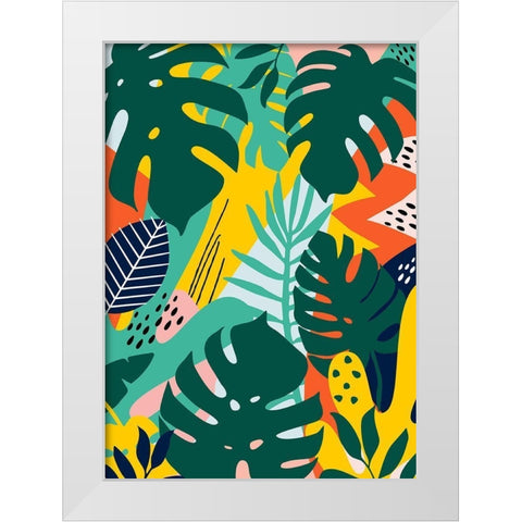 Tropical Leaves One White Modern Wood Framed Art Print by Ayse