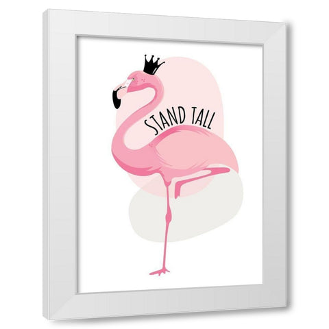 Flamingo White Modern Wood Framed Art Print by Ayse