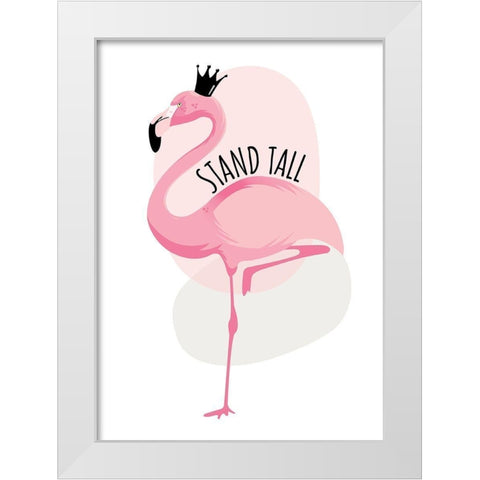 Flamingo White Modern Wood Framed Art Print by Ayse