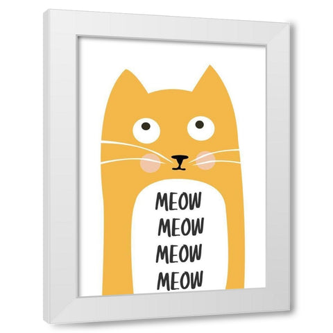 Meow White Modern Wood Framed Art Print by Ayse