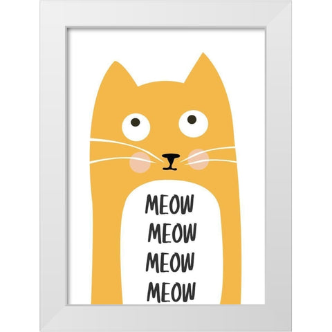Meow White Modern Wood Framed Art Print by Ayse