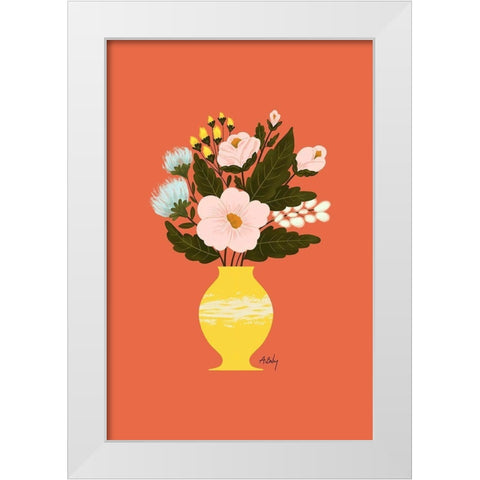Happy Flowers White Modern Wood Framed Art Print by Annie Bailey Art