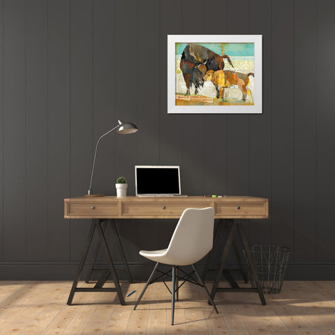 Bison and Baby White Modern Wood Framed Art Print by Anderson, Traci