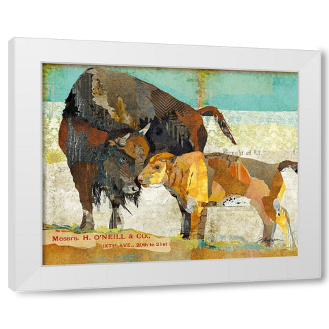 Bison and Baby White Modern Wood Framed Art Print by Anderson, Traci
