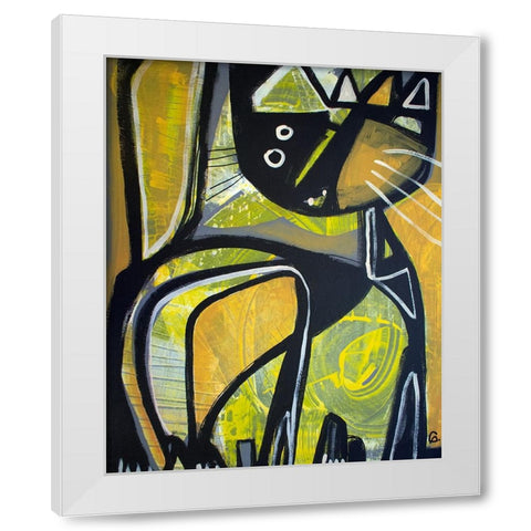 One Yellow Cat White Modern Wood Framed Art Print by Avila, Gabriela