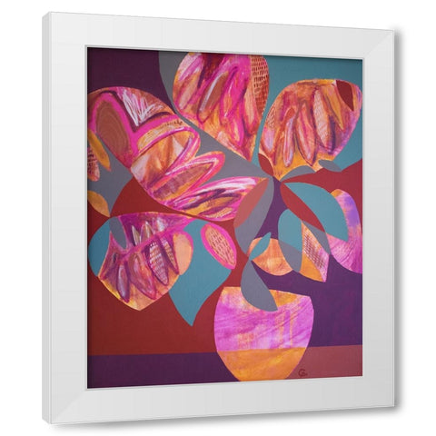 Pink Flowers White Modern Wood Framed Art Print by Avila, Gabriela