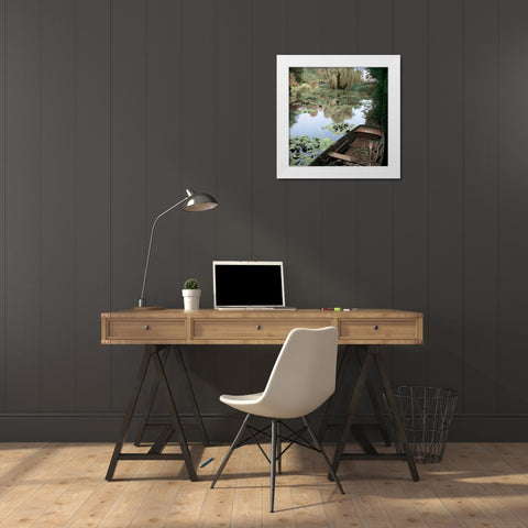 Giverny Boat #1 White Modern Wood Framed Art Print by Blaustein, Alan