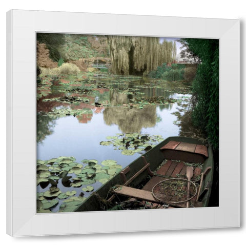 Giverny Boat #1 White Modern Wood Framed Art Print by Blaustein, Alan