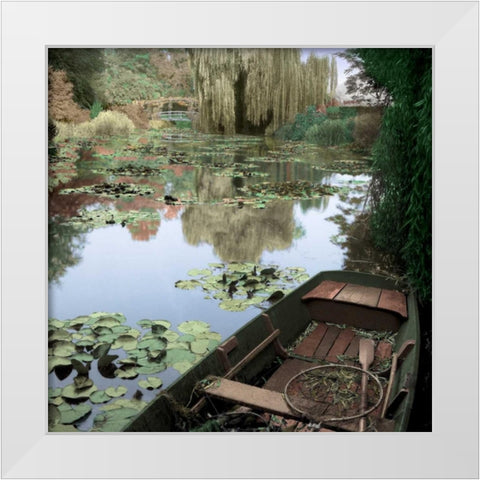 Giverny Boat #1 White Modern Wood Framed Art Print by Blaustein, Alan