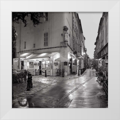 Carrefour Bistro White Modern Wood Framed Art Print by Blaustein, Alan