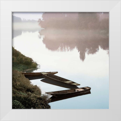 Boats on the Seine #1 White Modern Wood Framed Art Print by Blaustein, Alan