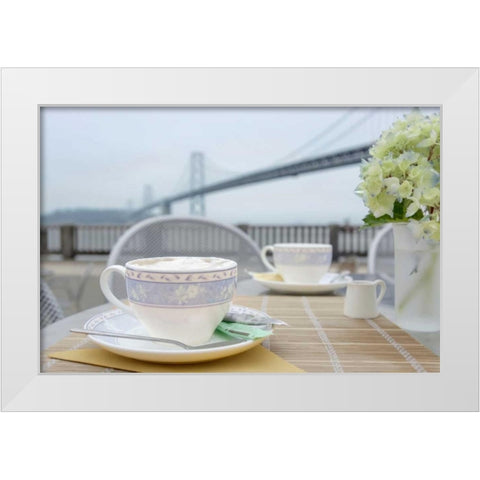 Dream Cafe Bay Bridge - 1 White Modern Wood Framed Art Print by Blaustein, Alan