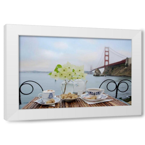 Dream Cafe Golden Gate Bridge - 15 White Modern Wood Framed Art Print by Blaustein, Alan
