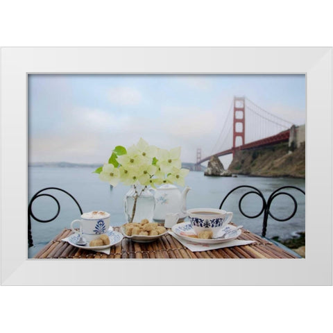 Dream Cafe Golden Gate Bridge - 15 White Modern Wood Framed Art Print by Blaustein, Alan