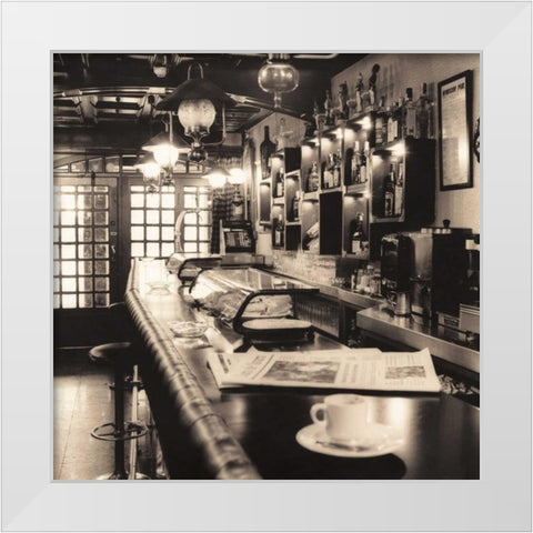 Caffe Pamplona White Modern Wood Framed Art Print by Blaustein, Alan