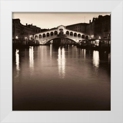 Ponte Rialto di Notte White Modern Wood Framed Art Print by Blaustein, Alan