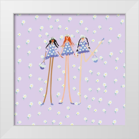 Flower Girls White Modern Wood Framed Art Print by Benchetrit, Caroline