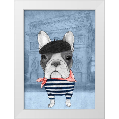 French Bulldog with Arc de Triomphe White Modern Wood Framed Art Print by Barruf