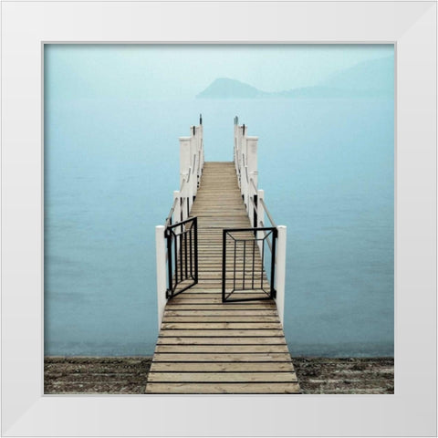 Morning Harbor Launch White Modern Wood Framed Art Print by Blaustein, Alan