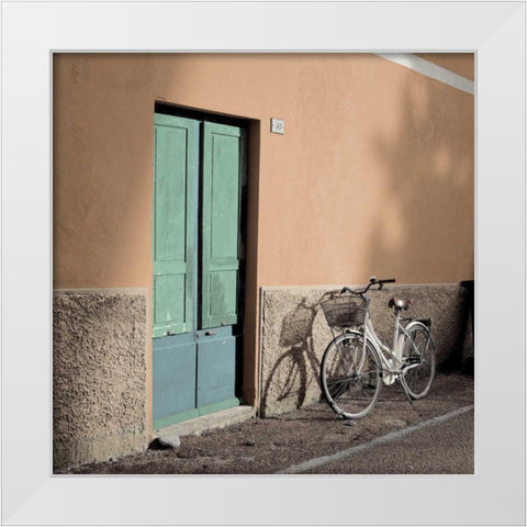 Liguria Bicycle White Modern Wood Framed Art Print by Blaustein, Alan