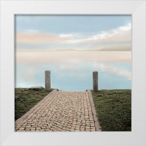 Sunrise Harbor Vista White Modern Wood Framed Art Print by Blaustein, Alan