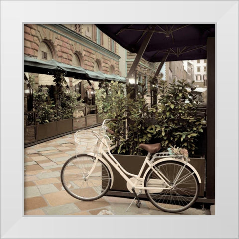 Firenze Bicycle White Modern Wood Framed Art Print by Blaustein, Alan