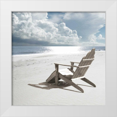 Solitary Beach Chair White Modern Wood Framed Art Print by Bay, Noah