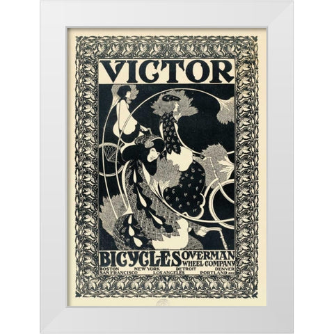 Victor Bicycles - vertical - monochrome White Modern Wood Framed Art Print by Bradley, William Henry