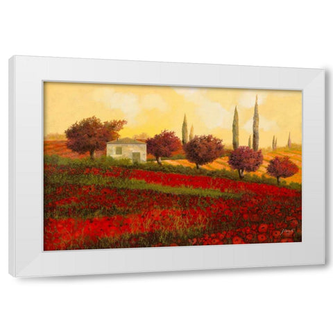 Papaveri Toscana II White Modern Wood Framed Art Print by Borelli, Guido