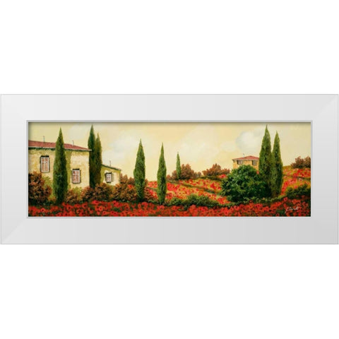 Tre Case Tra I Papaveri White Modern Wood Framed Art Print by Borelli, Guido