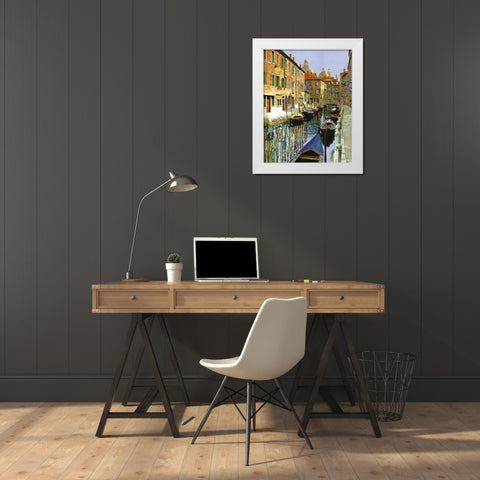 La Barche Sul Canale White Modern Wood Framed Art Print by Borelli, Guido