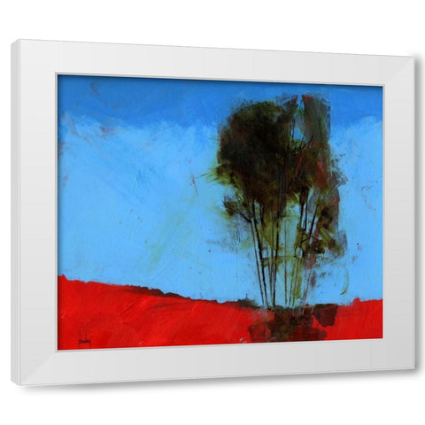 Cyan and Red White Modern Wood Framed Art Print by Bailey, Paul