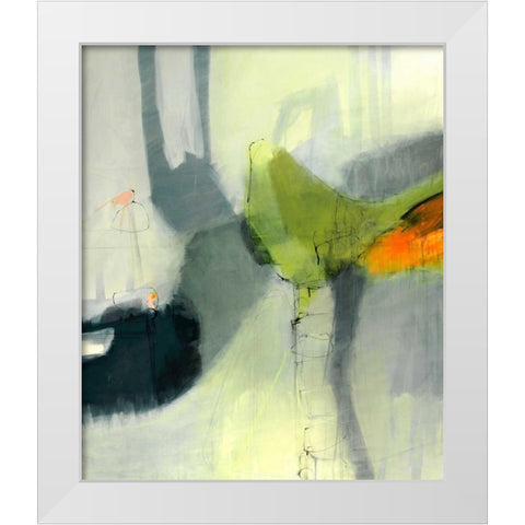 Green Bird White Modern Wood Framed Art Print by Brix, Sidsel