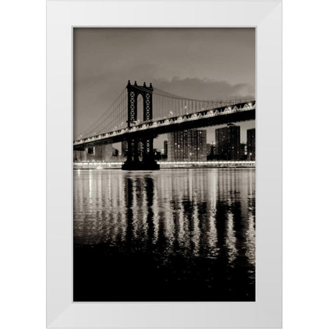 Manhattan Bridge at Night White Modern Wood Framed Art Print by Blaustein, Alan