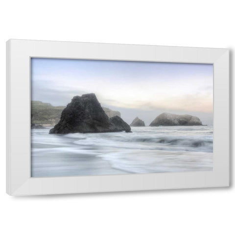 Crescent Beach Waves 1 White Modern Wood Framed Art Print by Blaustein, Alan