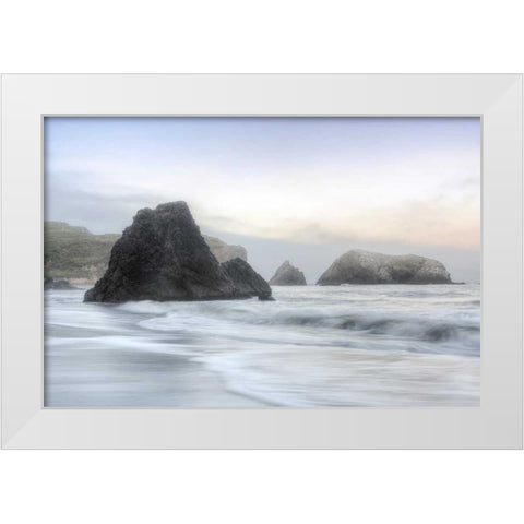 Crescent Beach Waves 1 White Modern Wood Framed Art Print by Blaustein, Alan