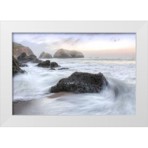 Crescent Beach Waves 2 White Modern Wood Framed Art Print by Blaustein, Alan