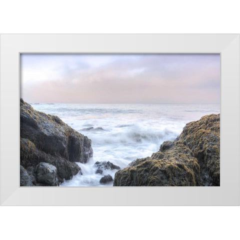 Crescent Beach Waves 3 White Modern Wood Framed Art Print by Blaustein, Alan
