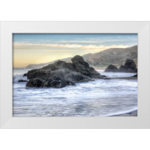 Crescent Beach Waves 4 White Modern Wood Framed Art Print by Blaustein, Alan
